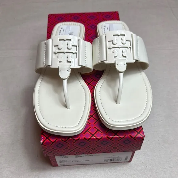 Tory Burch Croc Embossed Georgia White Women's Sandals