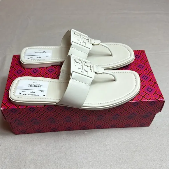 Tory Burch Croc Embossed Georgia White Women's Sandals