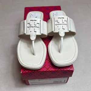 Tory Burch Croc Embossed Georgia White Women's Sandals