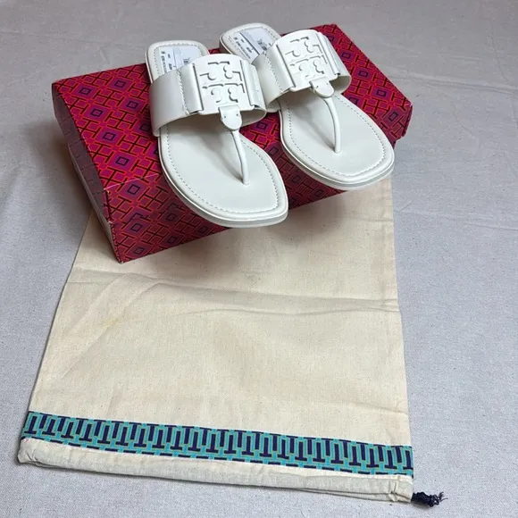 Tory Burch Croc Embossed Georgia White Women's Sandals