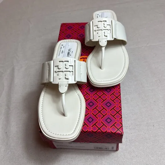 Tory Burch Croc Embossed Georgia White Women's Sandals