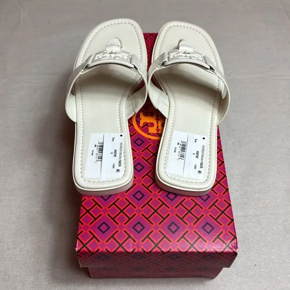 Tory Burch Croc Embossed Georgia White Women's Sandals
