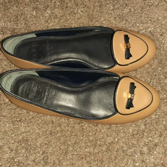 TORY BURCH-Dakota-Tan/Black Leather-Bow-Flats