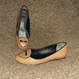 TORY BURCH-Dakota-Tan/Black Leather-Bow-Flats