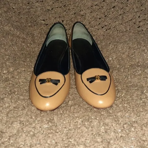 TORY BURCH-Dakota-Tan/Black Leather-Bow-Flats