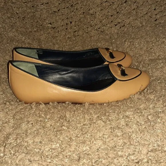 TORY BURCH-Dakota-Tan/Black Leather-Bow-Flats