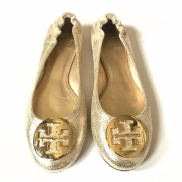 Tory Burch Gold Reva Ballet Flats Sz 7