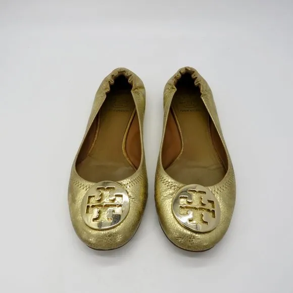Tory Burch Gold Reva Ballet Flats Sz 7