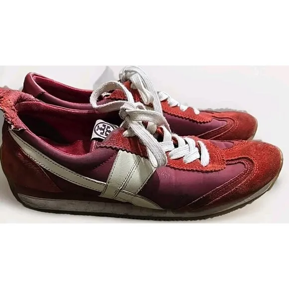 TORY BURCH Hank Sneakers Womens Size 8 M Red White Suede Shoes Sneakers Read