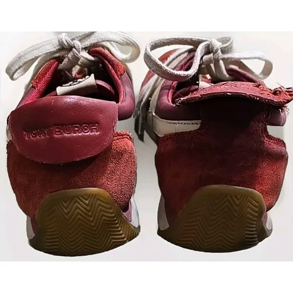 TORY BURCH Hank Sneakers Womens Size 8 M Red White Suede Shoes Sneakers Read