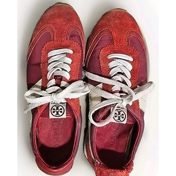 TORY BURCH Hank Sneakers Womens Size 8 M Red White Suede Shoes Sneakers Read