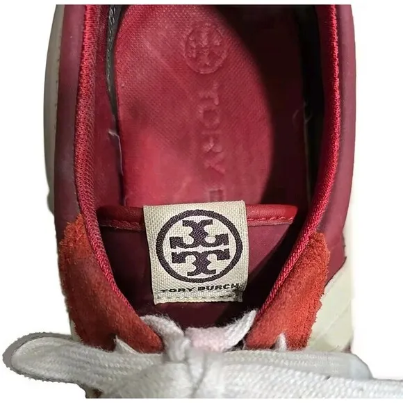 TORY BURCH Hank Sneakers Womens Size 8 M Red White Suede Shoes Sneakers Read