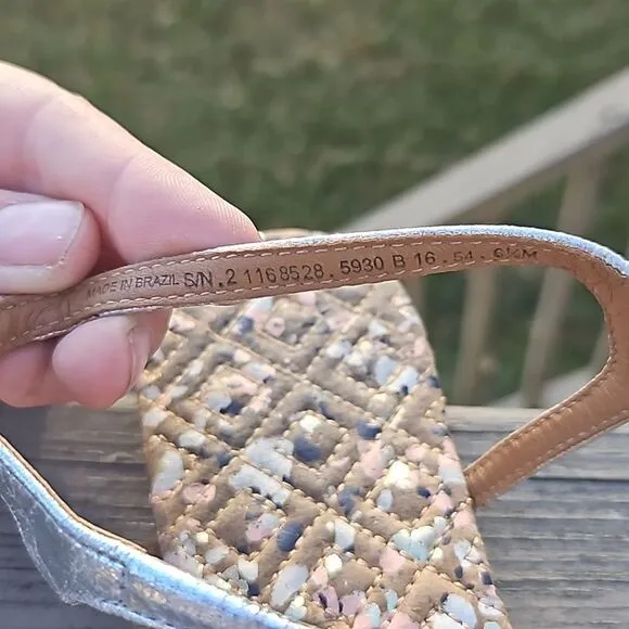 Tory Burch Marion Quilted Leather Metallic Silver Sandals size 6.5