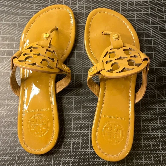 Tory Burch Miller Patent Leather Tan Sandals size 6