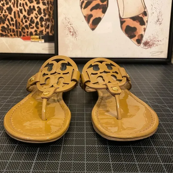 Tory Burch Miller Patent Leather Tan Sandals size 6