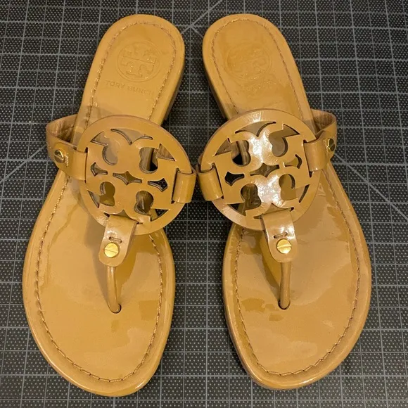 Tory Burch Miller Patent Leather Tan Sandals size 6