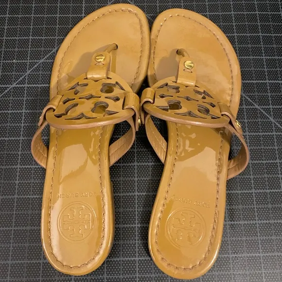 Tory Burch Miller Patent Leather Tan Sandals size 6