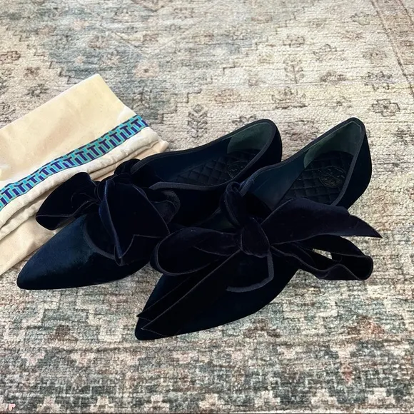 Tory Burch Navy Clara Bow Velvet Flats