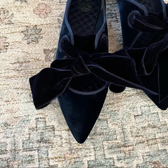 Tory Burch Navy Clara Bow Velvet Flats