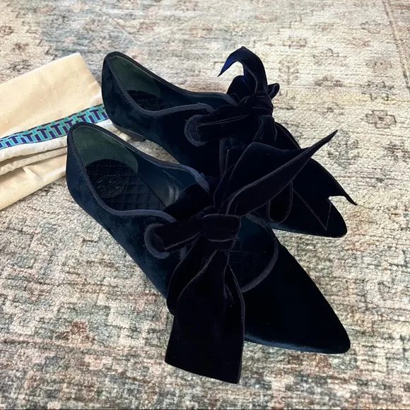 Tory Burch Navy Clara Bow Velvet Flats