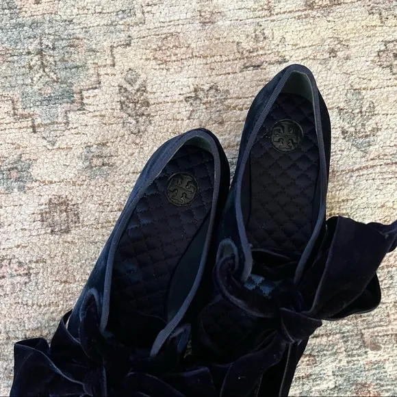 Tory Burch Navy Clara Bow Velvet Flats