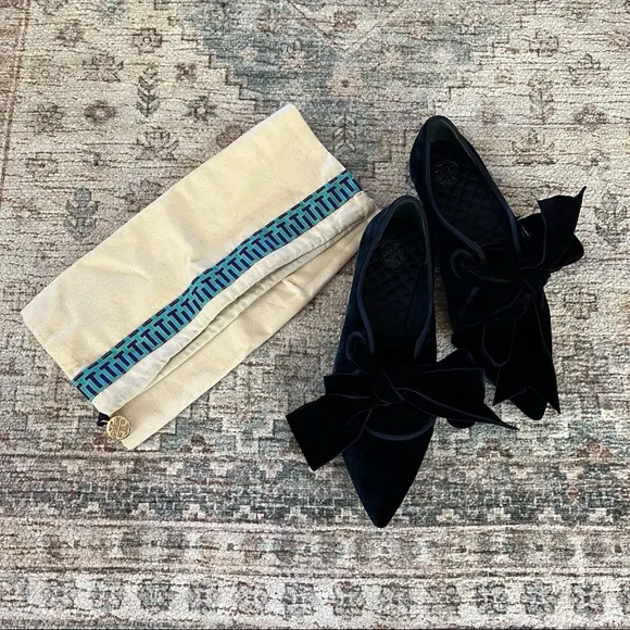 Tory Burch Navy Clara Bow Velvet Flats