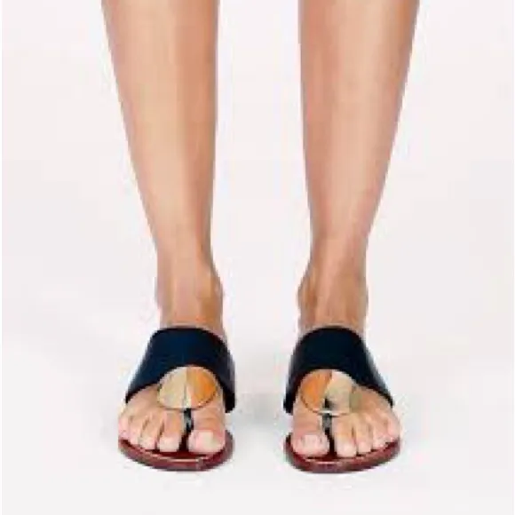 Tory Burch Platos Disk Brown Leather Sandals with Gold Size 11