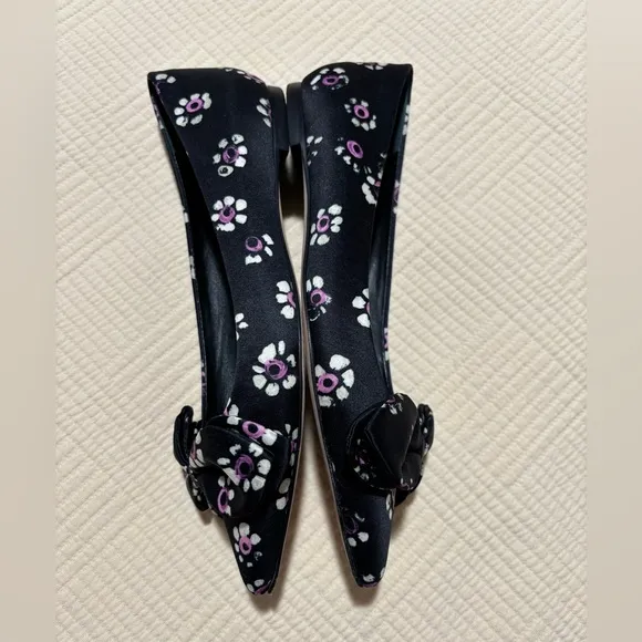 Tory Burch Rosalind Black Floral Print Satin Ballet Flats Size 5.5 M