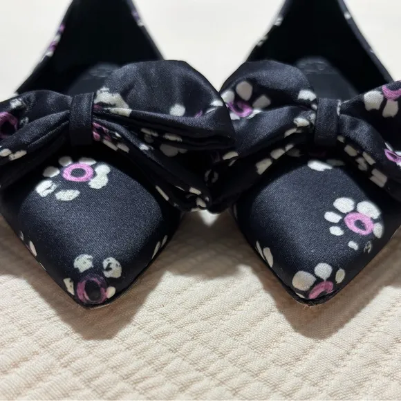 Tory Burch Rosalind Black Floral Print Satin Ballet Flats Size 5.5 M