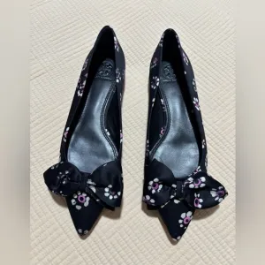 Tory Burch Rosalind Black Floral Print Satin Ballet Flats Size 5.5 M