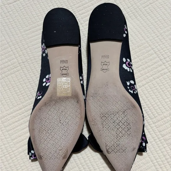 Tory Burch Rosalind Black Floral Print Satin Ballet Flats Size 5.5 M