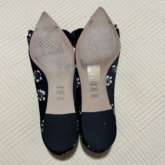 Tory Burch Rosalind Black Floral Print Satin Ballet Flats Size 5.5 M