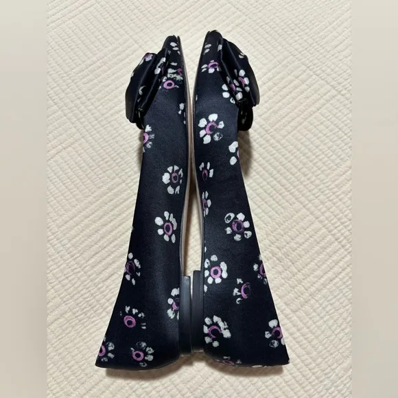 Tory Burch Rosalind Black Floral Print Satin Ballet Flats Size 5.5 M