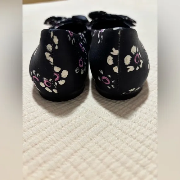 Tory Burch Rosalind Black Floral Print Satin Ballet Flats Size 5.5 M