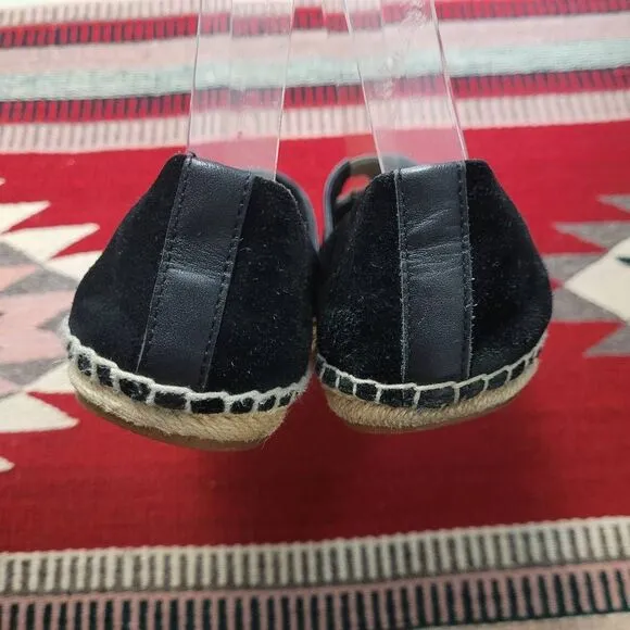 Tory Burch Sidney Espadrille Flats Shoes Sz 6 Perfect Black Suede Calf Leather