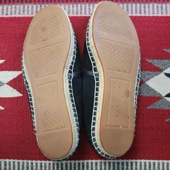 Tory Burch Sidney Espadrille Flats Shoes Sz 6 Perfect Black Suede Calf Leather