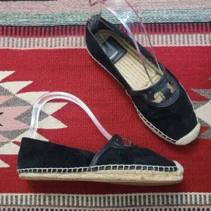 Tory Burch Sidney Espadrille Flats Shoes Sz 6 Perfect Black Suede Calf Leather