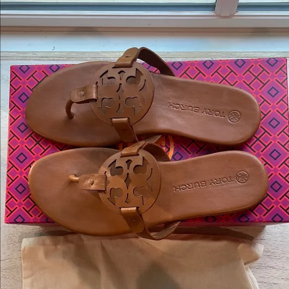Tory Burch Tan Miller Sandals In Box With Dust Bag. Size 7.