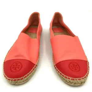 Tory Burch Women's Pink/Red Colorblock Leather Espadrille Flats - Size 11