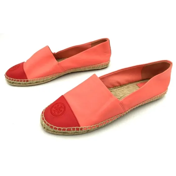 Tory Burch Women's Pink/Red Colorblock Leather Espadrille Flats - Size 11