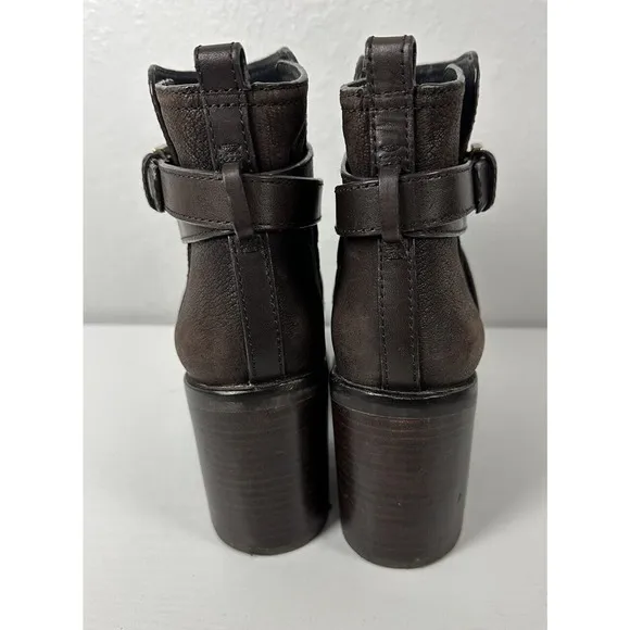 Tory Burch Women’s Size 9 Brown Leather Block Heeled Ankle Boots Booties Straps