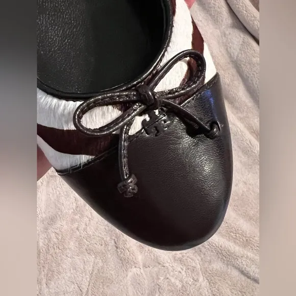 Tory Burch zebra-pattern leather ballerina shoes