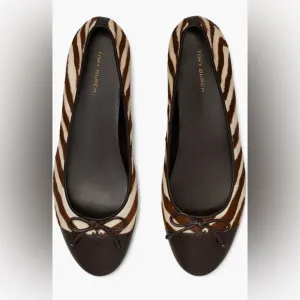 Tory Burch zebra-pattern leather ballerina shoes