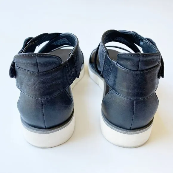 Tsubo Women's Eliah Black Strappy Leather Sandals Size 7.5 Low White Wedge Sport