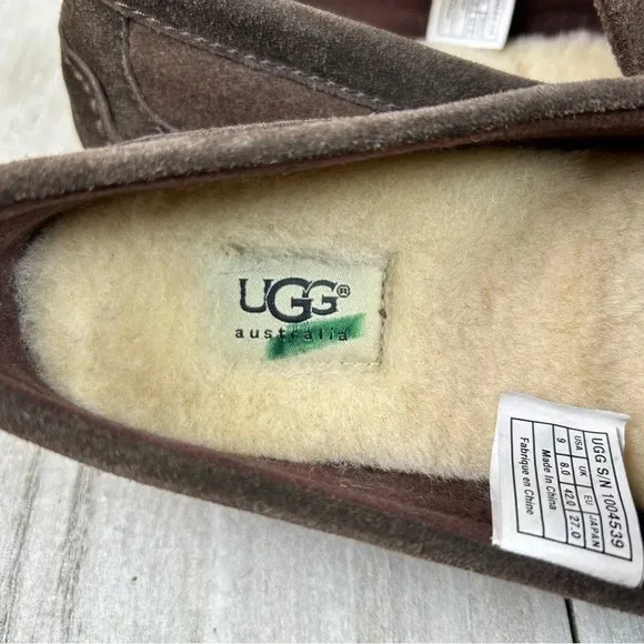 UGG Alder Espresso Brown Suede Leather Slip On Loafer Slipper Shoes Mens Size 9