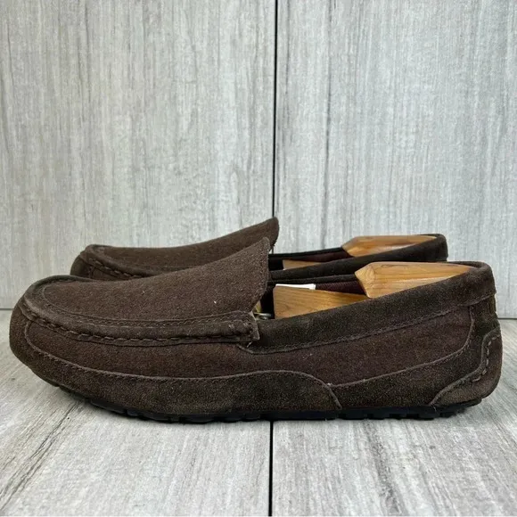 UGG Alder Espresso Brown Suede Leather Slip On Loafer Slipper Shoes Mens Size 9