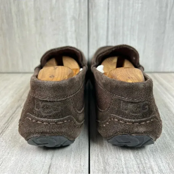 UGG Alder Espresso Brown Suede Leather Slip On Loafer Slipper Shoes Mens Size 9