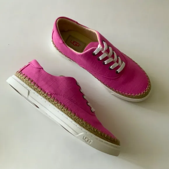 UGG AUSTRALIA EYAN II PINK AZALEA CANVAS BOAT STYLE SNEAKERS Trainers Flat Shoes