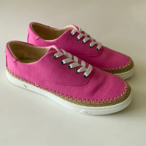 UGG AUSTRALIA EYAN II PINK AZALEA CANVAS BOAT STYLE SNEAKERS Trainers Flat Shoes
