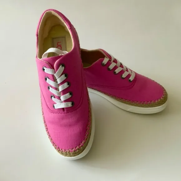 UGG AUSTRALIA EYAN II PINK AZALEA CANVAS BOAT STYLE SNEAKERS Trainers Flat Shoes